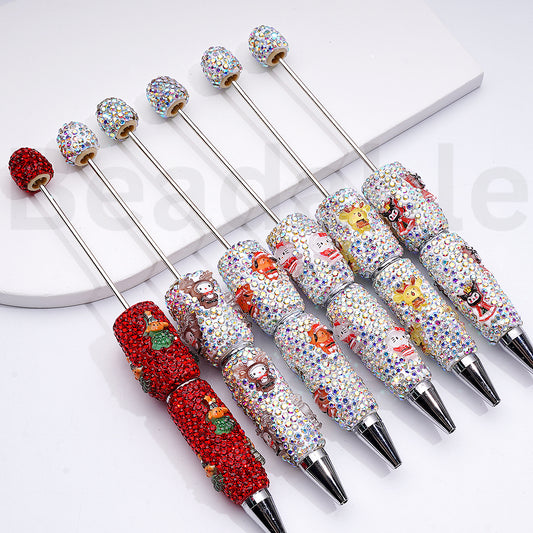 Cute Adorable Character Family with Christmas Costume, Red & AB Rhinestones Beadable Clay Pens