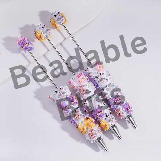 Beadable Clay Pens with Baby Girl Wearing  Adorable Character Hat and AB Rhinestones