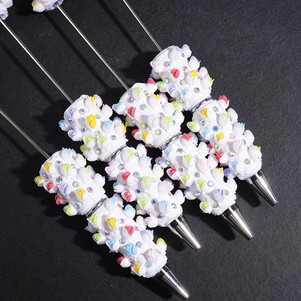 Beadable Clay Pens with Tulip Flower and AB Rhinestones