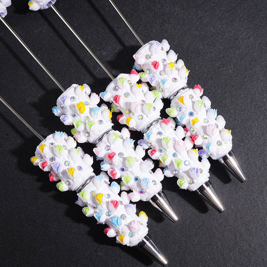 Beadable Clay Pens with Tulip Flower and AB Rhinestones