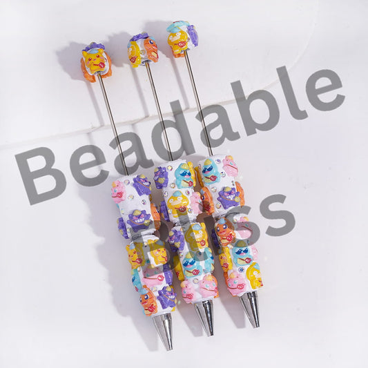Beadable Clay Pens with Small Monster Character Series, AB Rhinestones and White Pearl