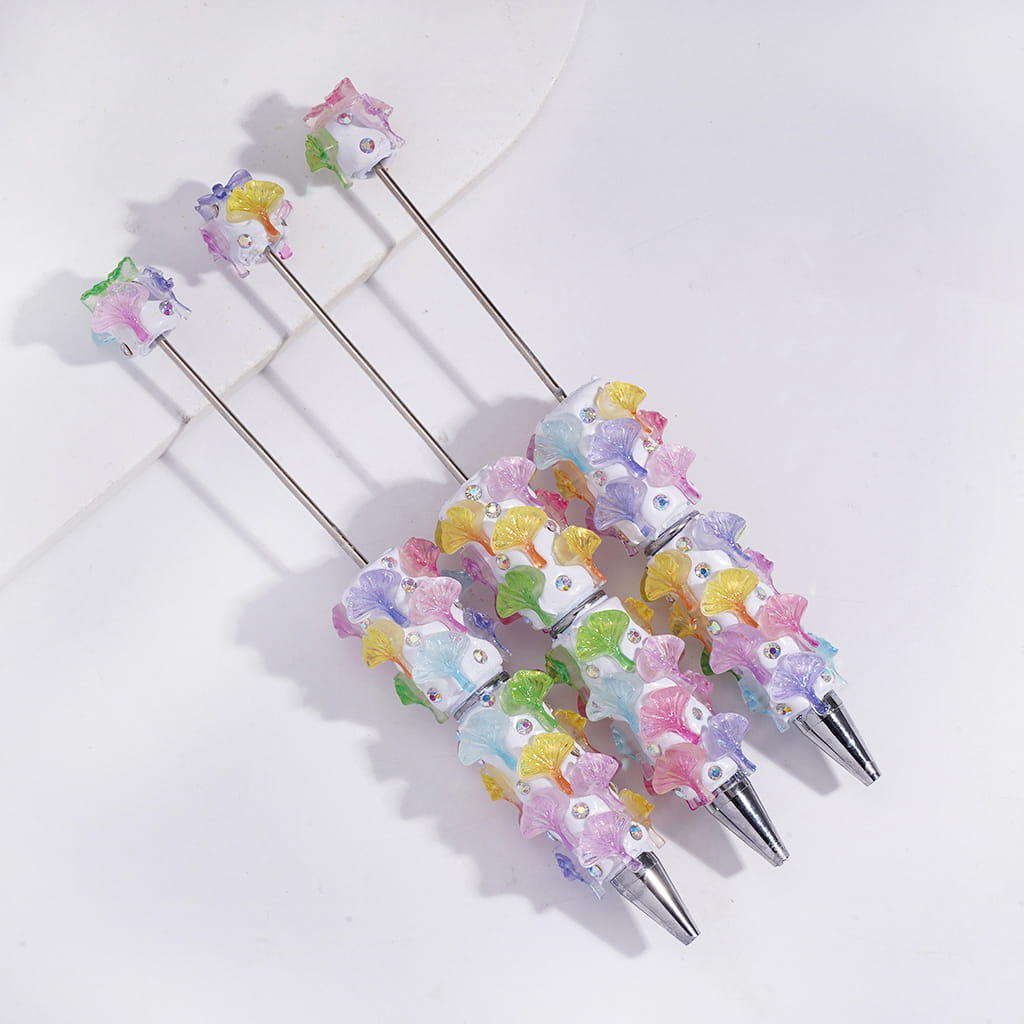 Beadable Clay Pens with Glittery Ginkgo Leaf and AB Rhinestones