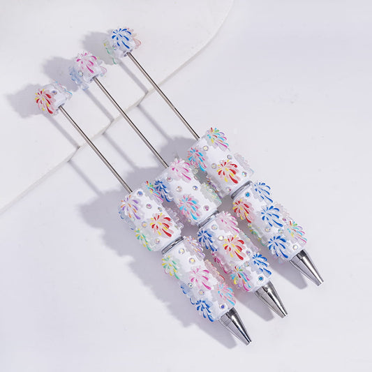 Beadable Clay Pens with Fireworks, AB Rhinestones and White Pearl
