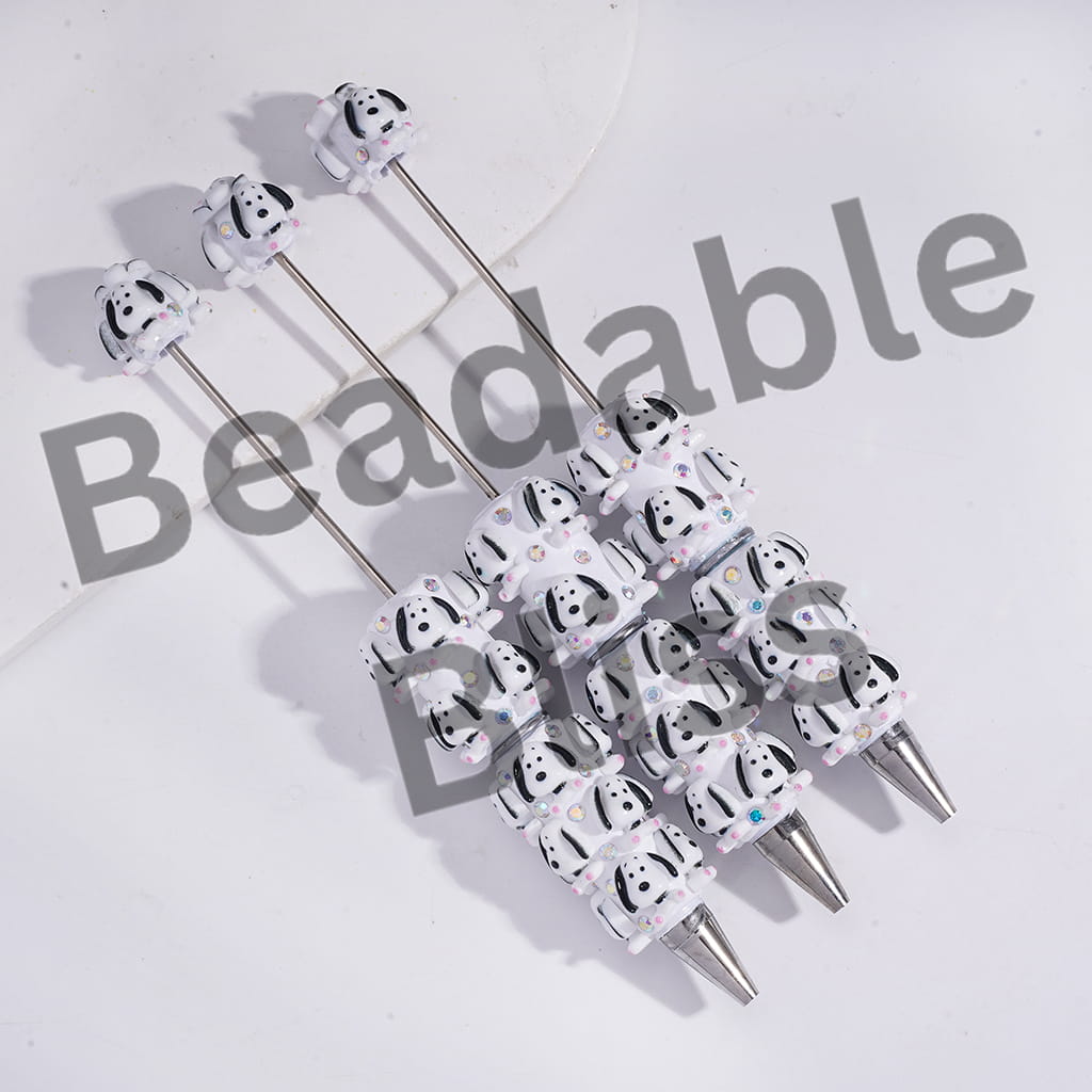 Beadable Clay Pens with Beagle Dog Character and AB Rhinestones