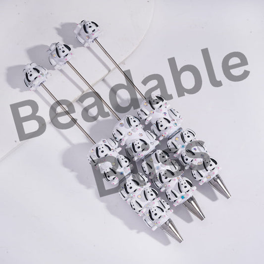 Beadable Clay Pens with Beagle Dog Character and AB Rhinestones