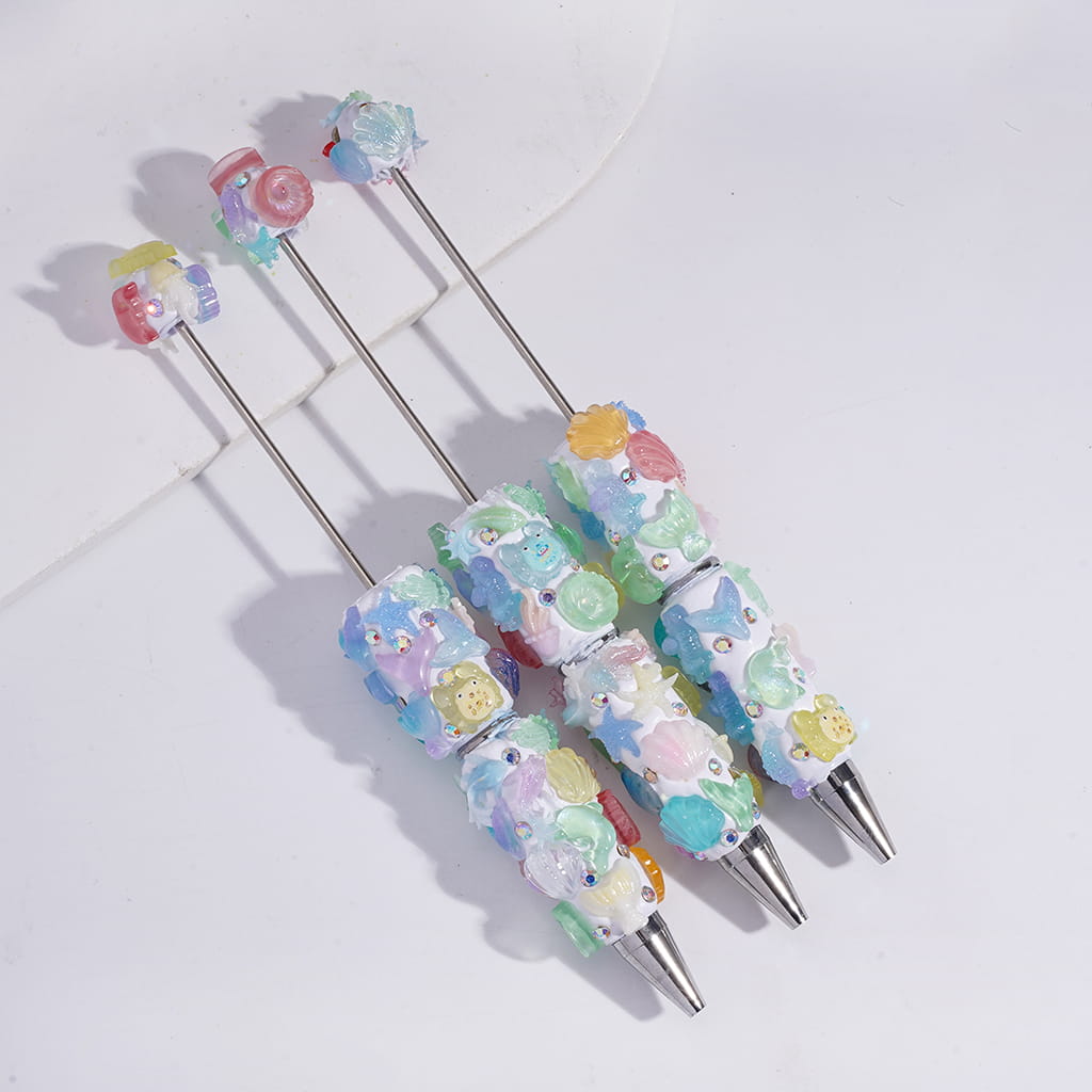 Beadable Clay Pens with Glittery Sea Creatures Series and AB Rhinestones