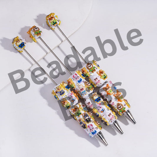 Beadable Clay Pens with Crazy Animal City Character Series and AB Rhinestones