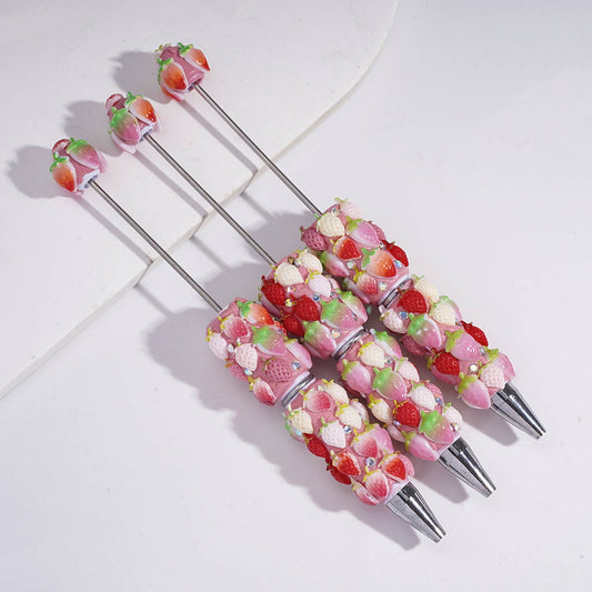 Beadable Clay Pens with Yummy Strawberry and AB Rhinestones
