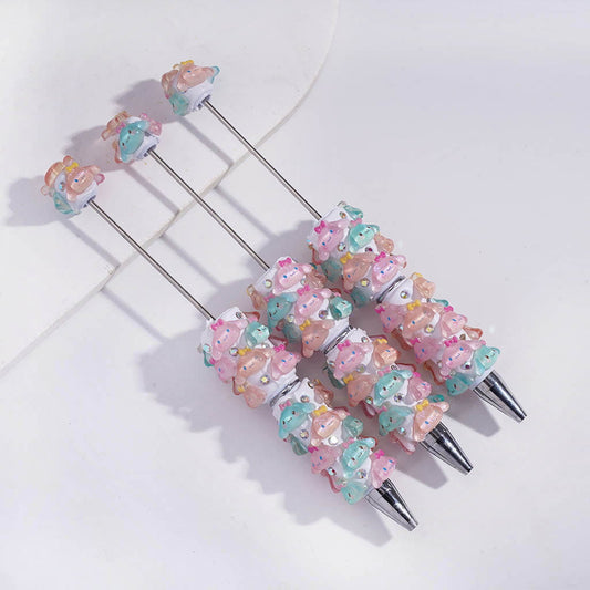 Beadable Clay Pens with Shiny Big-Eared Dog with Bowtie on Head, AB Rhinestones