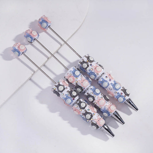 Beadable Clay Pens with Cute Chinchilla and AB Rhinestones