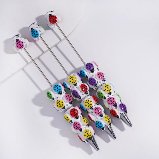 Beadable Clay Pens with Ladybugs in Various Colors and AB Rhinestones