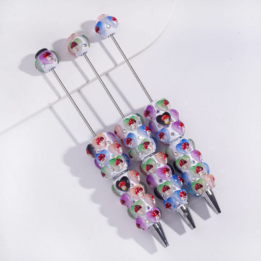 Beadable Clay Pen Heart with Mushroom Prints and AB Rhinestones