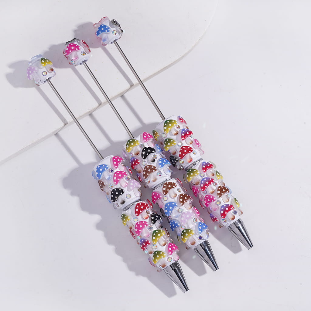 Beadable Clay Pen with Colorful Mushroom and AB Rhinestones