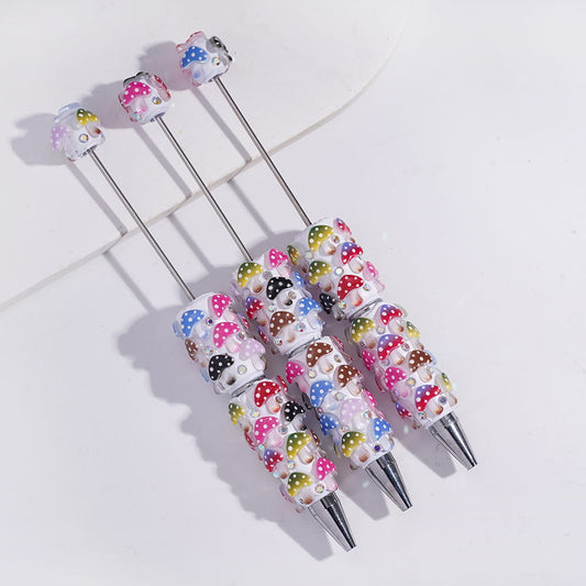 Beadable Clay Pen with Colorful Mushroom and AB Rhinestones