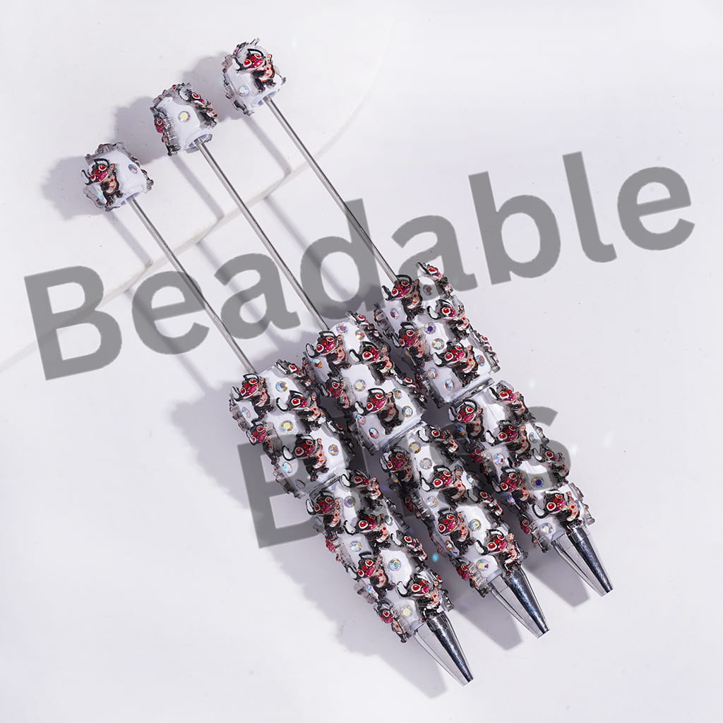 Beadable Clay Pen with Black Monster Character Playing Guitar and AB Rhinestones