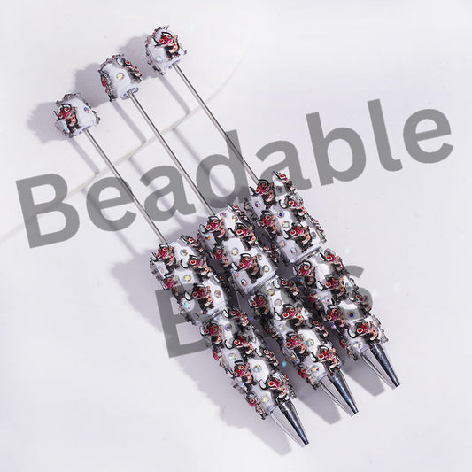 Beadable Clay Pen with Black Monster Character Playing Guitar and AB Rhinestones