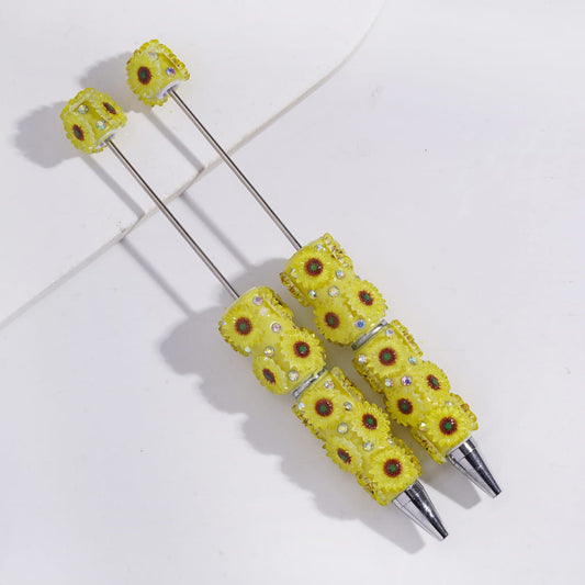 Beadable Clay Pens with Sunflowers and AB Rhinestones