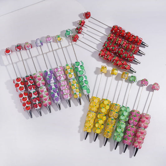Beadable Clay Pens with Vivid Fruits Series and Mini AB Rhinestones, Random Mix