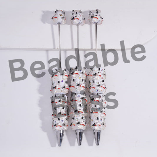 Beadable Clay Pens with Cute Black-Eared Dog Wearing Red Bib and AB Rhinestones