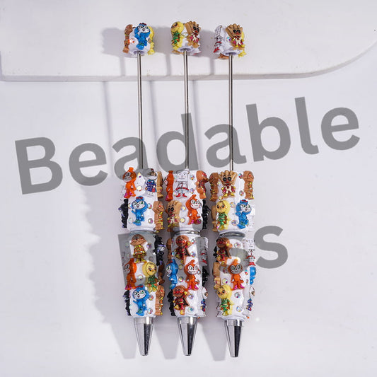 Beadable Clay Pens with Pendant Bread Superman Character and AB Rhinestones