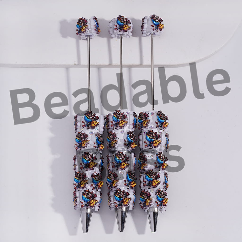 Beadable Clay Pens with Beautiful Girl and Wild Beast Character and AB Rhinestones