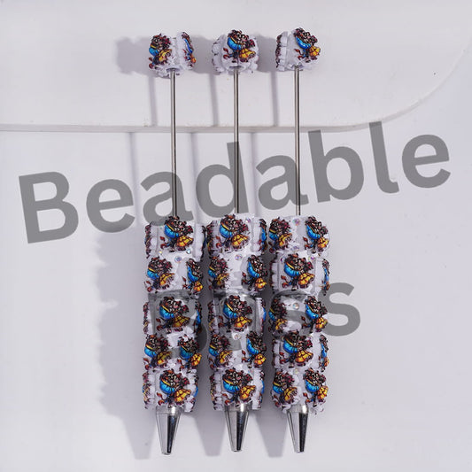 Beadable Clay Pens with Beautiful Girl and Wild Beast Character and AB Rhinestones