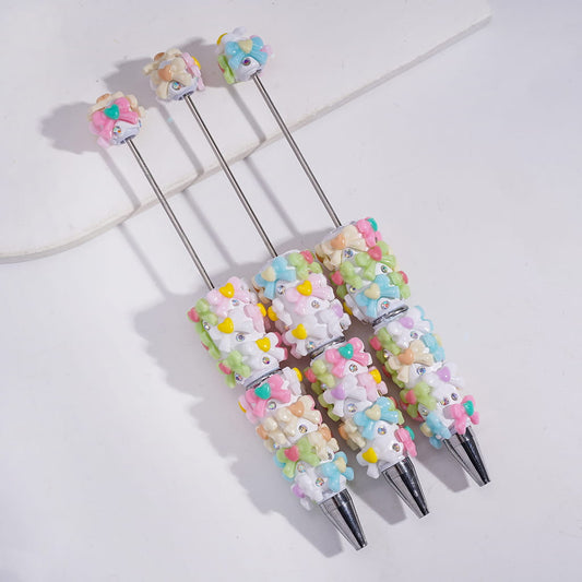 Beadable Clay Pens with Heart Bowtie in Macaron Color and AB Rhinestones