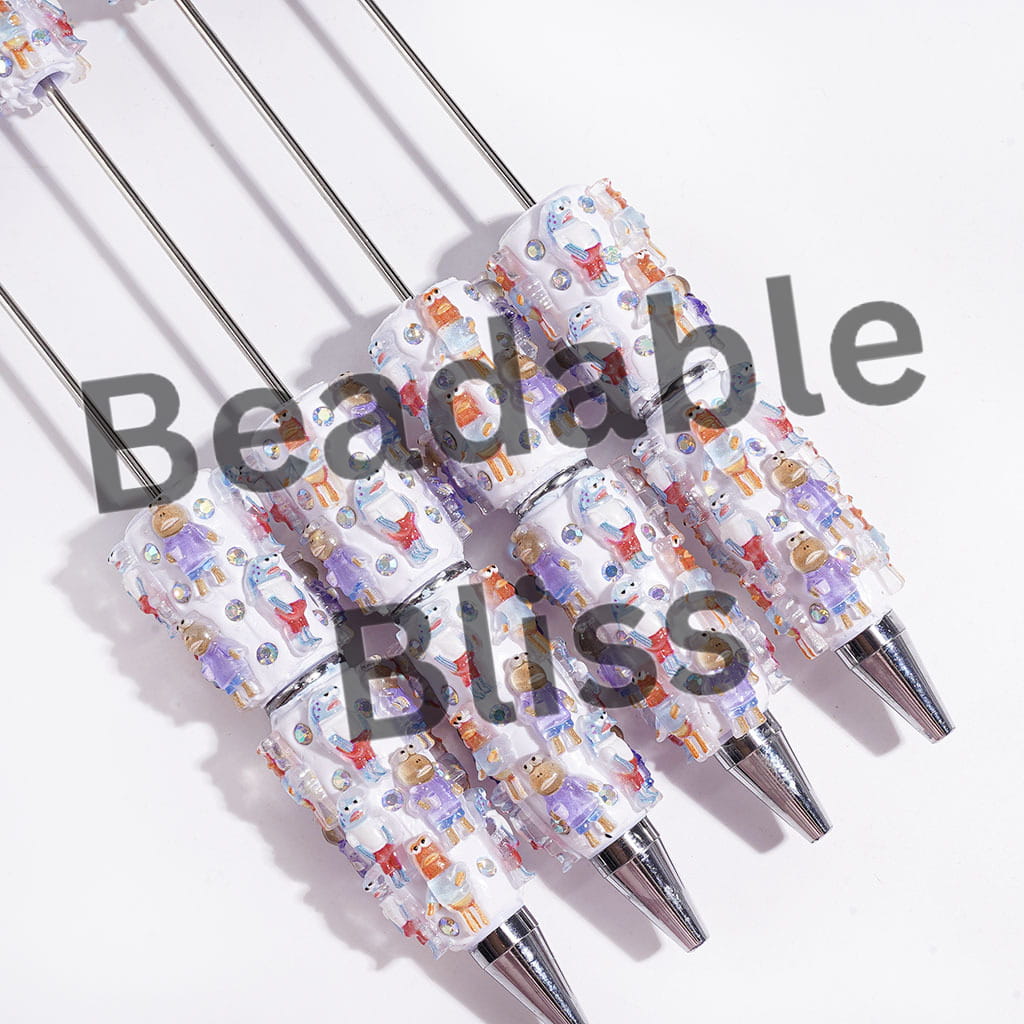 Beadable Clay Pens with Expressionless Fish Characters and AB Rhinestones