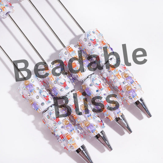Beadable Clay Pens with Expressionless Fish Characters and AB Rhinestones