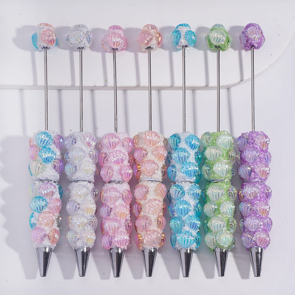 Beadable Sugar Pens with Dazzling Sea Shell and Broken Rhinestones Covered the Entire Pens, Random Mix