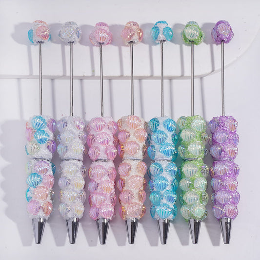 Beadable Sugar Pens with Dazzling Sea Shell and Broken Rhinestones Covered the Entire Pens, Random Mix
