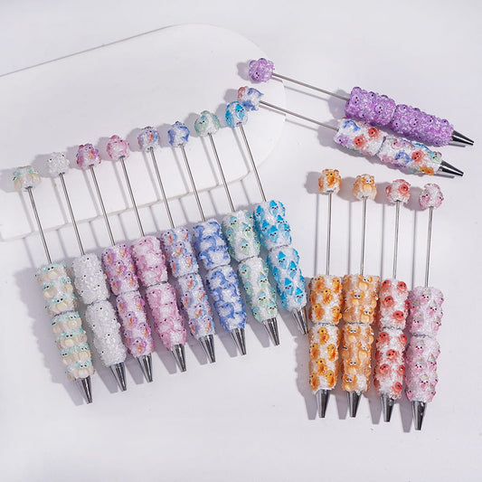 Handmade Beadable Sugar Clay Pens with Tiny Broken Rhinestones and Marine Life Series Covered the Entire Pens, Random Mix