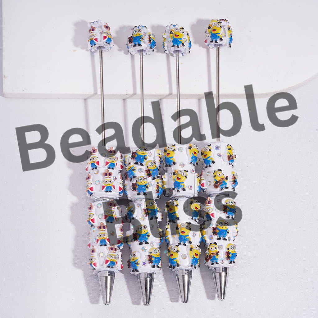 Beadable Clay Pens with Little Banana Character Series and AB Rhinestones, Random Mix