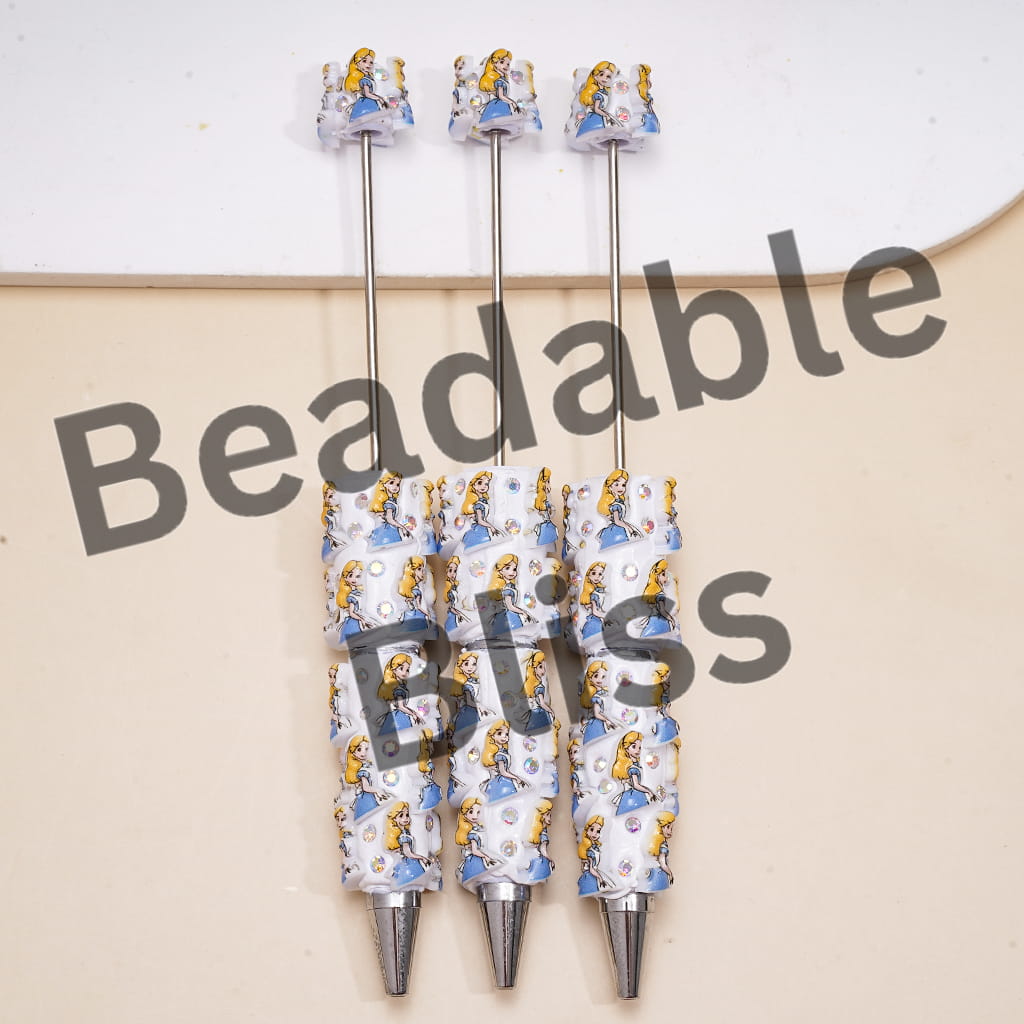 Beadable Clay Pens with AB Rhinestones & Yellow Haired Girl Character
