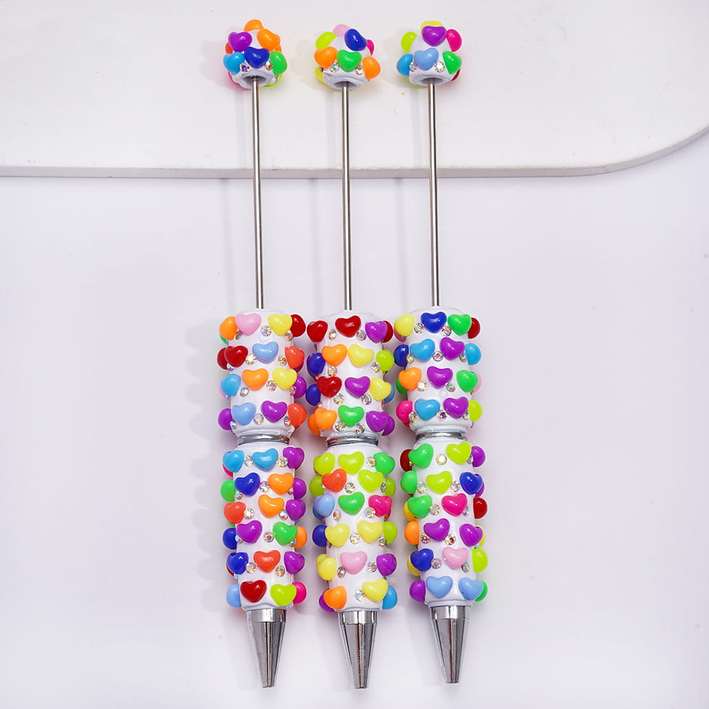 Beadable Clay Pens with Neon Colors Hearts and AB Rhinestones