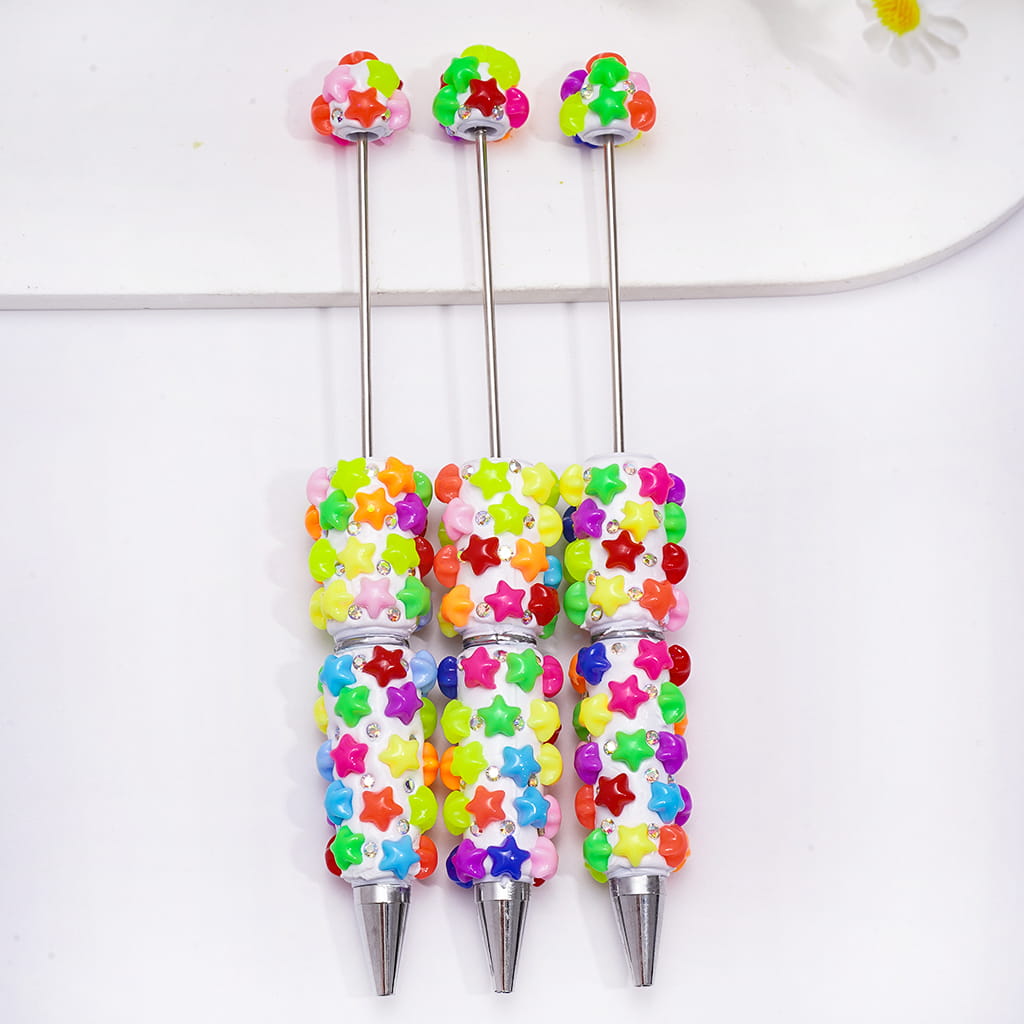 Beadable Clay Pens with AB Rhinestones and Fluorescent Colors Stars
