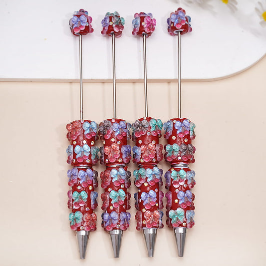 Beadable Clay Pens with Glittery Bowtie Cherry and AB Rhinestones