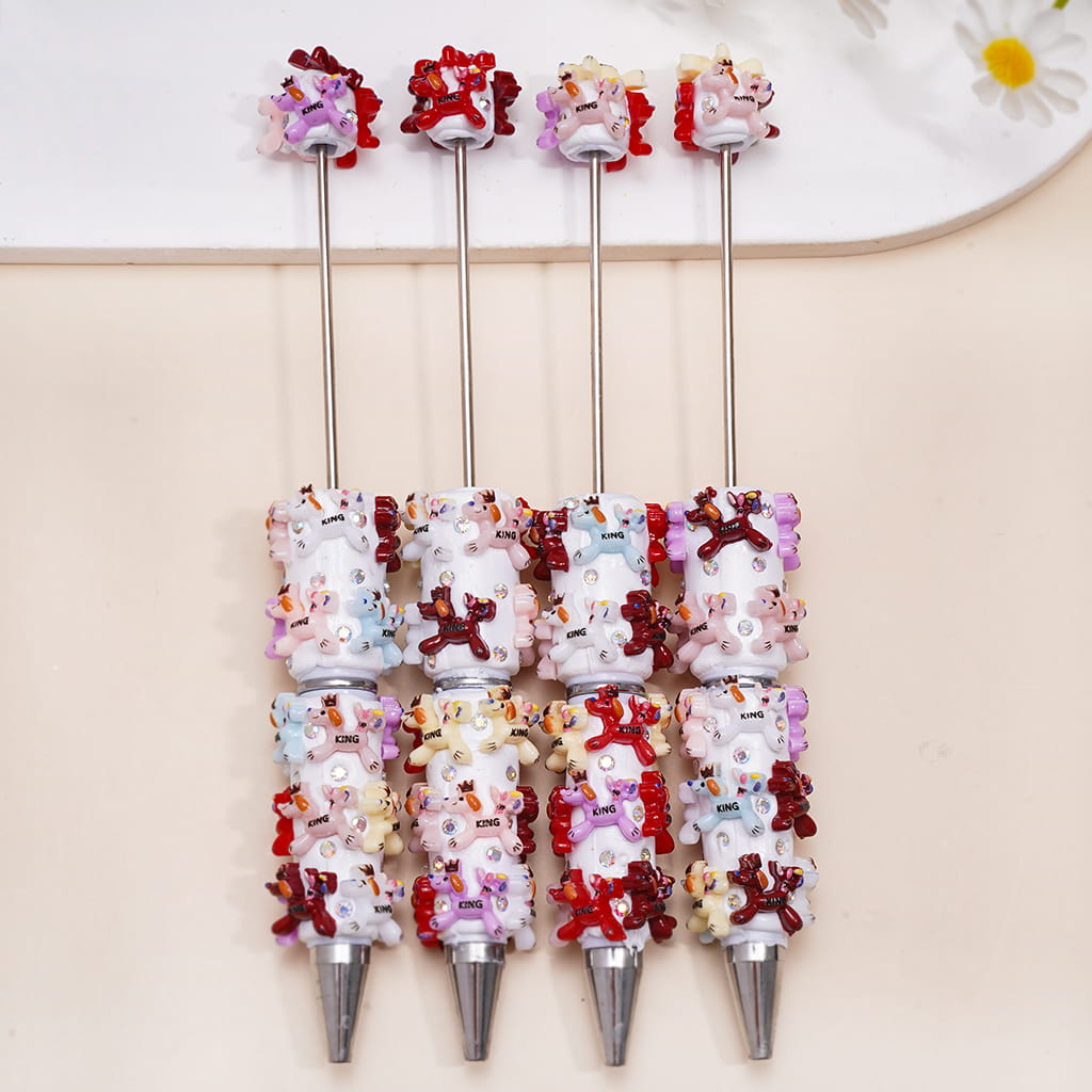Beadable Clay Pens with AB Rhinestones and King Balloon Dog with Crown in Various Colors