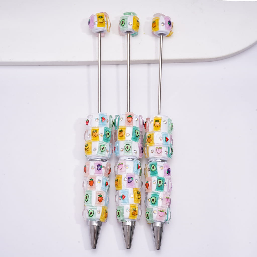 Beadable Clay Pens with Assorted Fruit Candy and AB Rhinestones