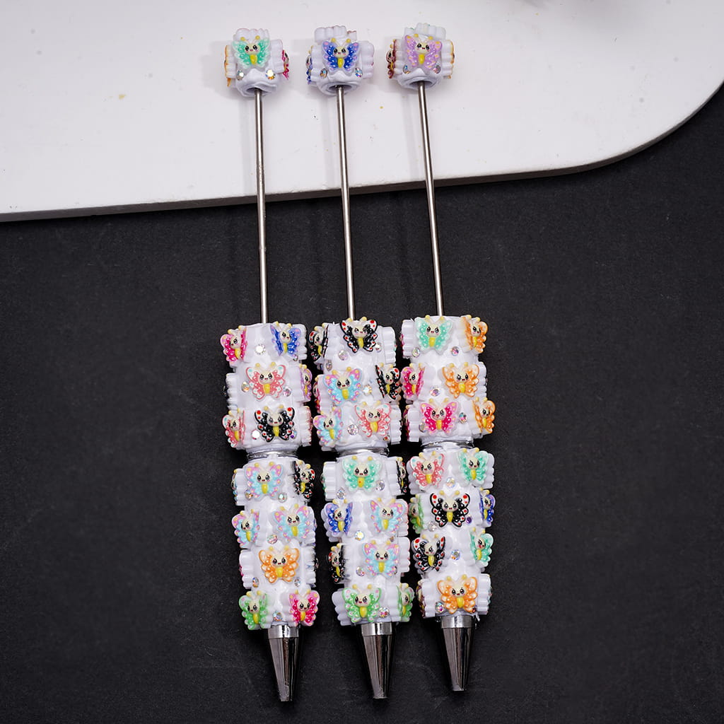 Beadable Clay Pens with Cute Butterflies and AB Rhinestones