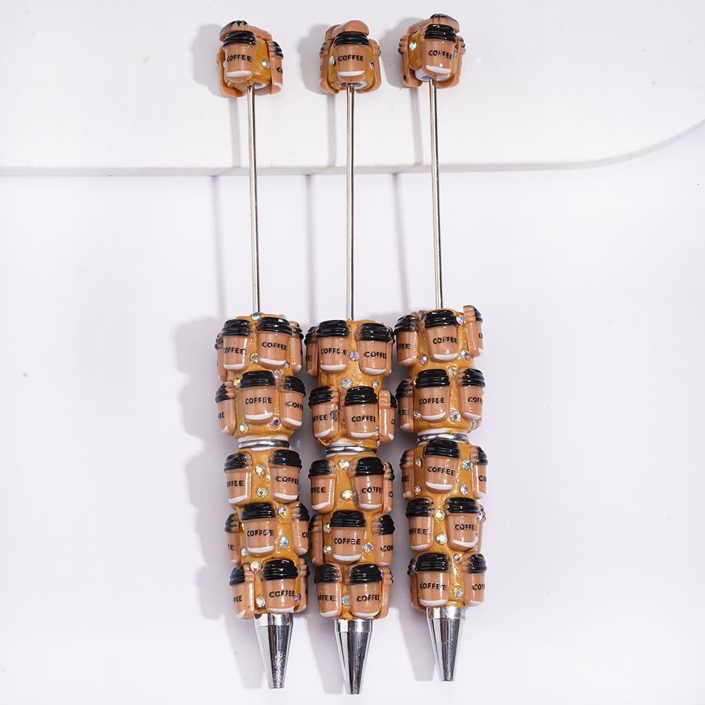 Beadable Clay Pens with Coffee Cup and AB Rhinestones