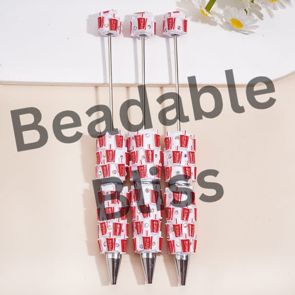 Beadable Clay Pens with Red Soda Drink Cup and AB Rhinestones