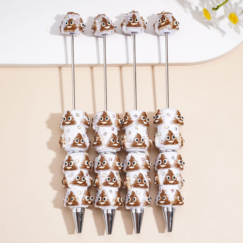 Cartoon Style Excrement and AB Rhinestones Beadable Clay Pens