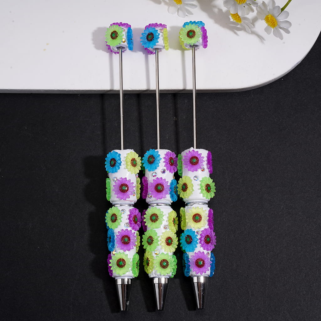 Beadable Clay Pens with Assorted Colors Daisy Flowers and AB Rhinestones
