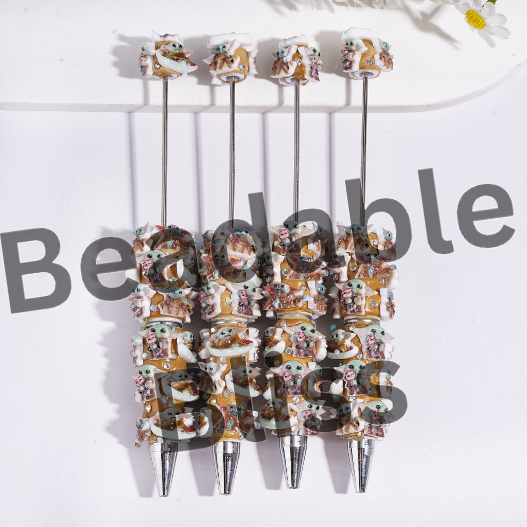 Beadable Clay Pens with Green Space Alien Character and AB Rhinestones