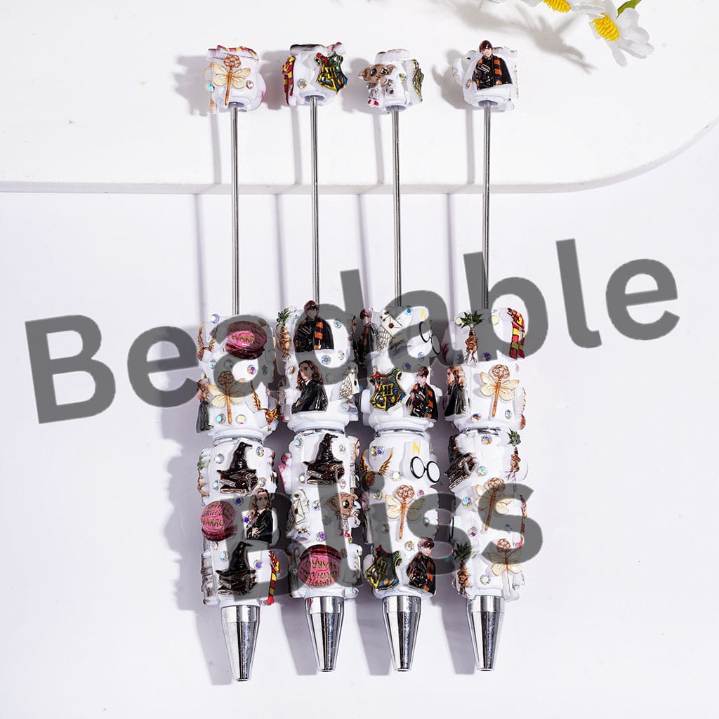 Beadable Clay Pen with Classic Wizard Boy Character Series, AB Rhinestones