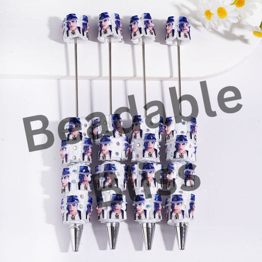 Beadable Clay Pens with AB Rhinestones and USA American Singer