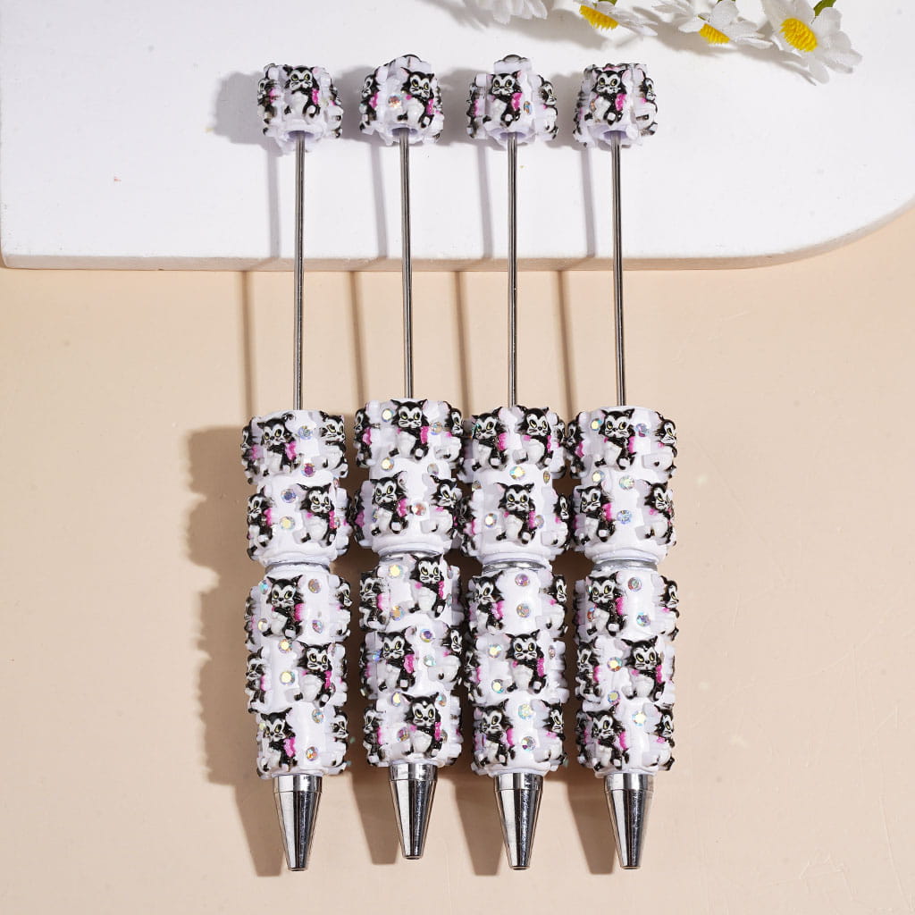 Beadable Clay Pens with Black Cat Character Series and AB Rhinestones