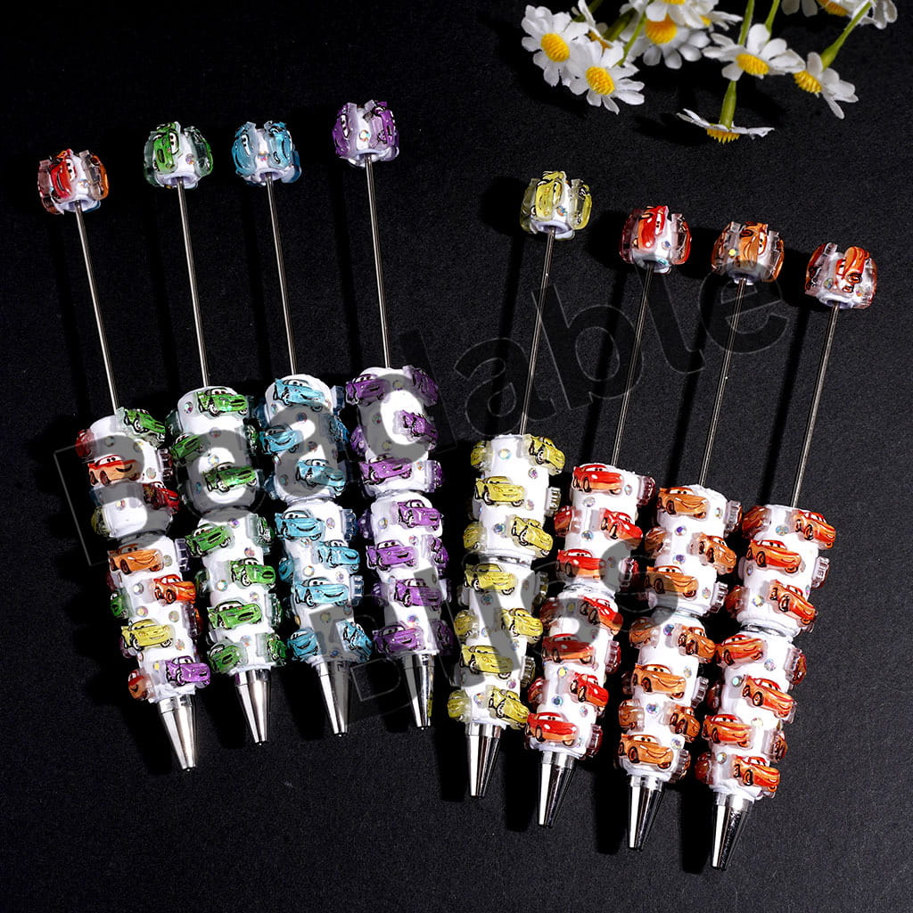 Beadable Clay Pens with Sports Car Character and AB Rhinestones, Random Mix Multi-Color