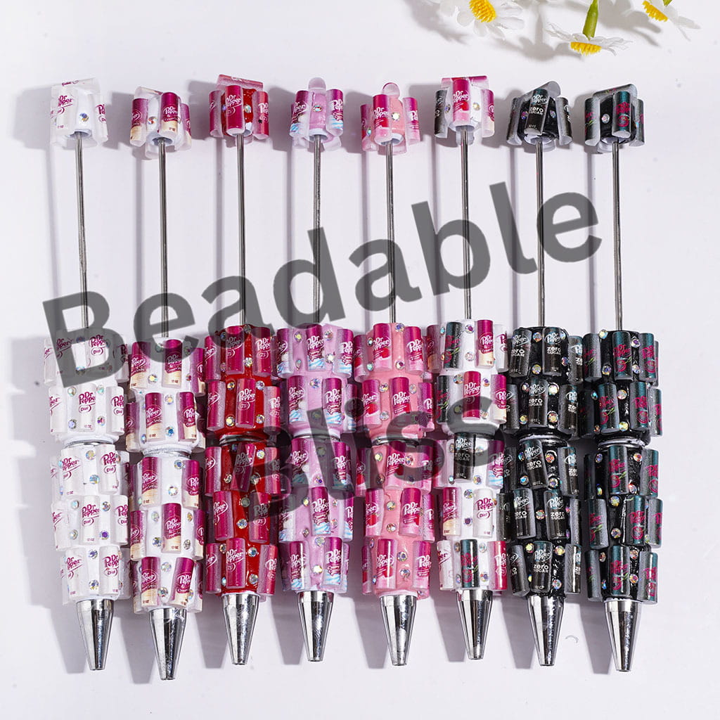 Beadable Clay Pens with Soda Drinking Can and AB Rhinestones, Multi-Color, Random Mix